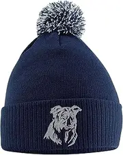 [Purple Print House] Border Collie Hat - Bobble Beanie Hat - Dog Owner Gifts for Girls - Winter Beanie Hat with Border Collie Embroidered On The Front