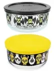 ❤️ New PYREX 4 Cup Creepy Skulls HALLOWEEN STORAGE *Choose: BATS or PARTY BONES