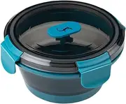 [Lurch] Food Storage Box Silicone 400 ml Round Petrol - Foldable and Leak-Proof - Lunch Box for on The Go