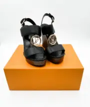 Louis Vuitton Vedette LV Platform Wedge Leather Sandal New Size 37, 7