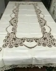 NEW Swiss Sturgenegger Elegant LINEN TABLECLOTH 90” x 54” + 12 Napkins NWT