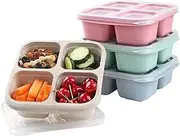 PUiKUS 4 Pack Snack Containers, 4 Compartments Bento Snack Box, Reusable Meal Prep Lunch Containers for Kids Adults, Divided Food Storage Containers for School Work Travel
