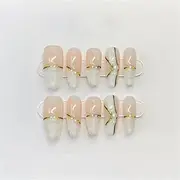Ballet French Manicure Pre-Decorated Full Coverage Nails Wearable Handmade Artificial Japanese Nails