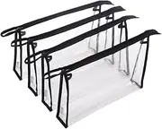 Augbunny Multi-Purpose Waterproof Clear Vinyl Zippered Organizer Toiletry Cosmetics Makeup Bag Pouch 4-Pack, Black, Large