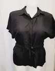 Prologue Small Black Blouse Front Bow Waist Tie Hidden Button Front