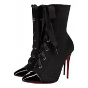 Christian Louboutin Frenchie 100 Black Patent Lace Heel Ankle Boot Bootie 35.5