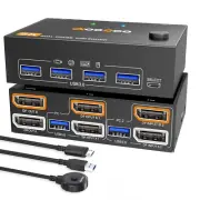 4K@144Hz KVM Switch 2 Monitors 2 Computers Displayport 1.4 Dual Monitor 8K@30Hz/