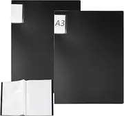 FUNSUEI 3 PCS A3 Display Folder,30 Pockets A3 Portfolio Presentation Book for Artwork, Painting, Report, Black