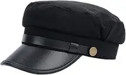 [Bamboopack] Black Chauffeur Hat Retro Flat Top Cap Premium Doorman Newsboy Driver Costume Hat for Men Women Daily Wear Travel Theme Party