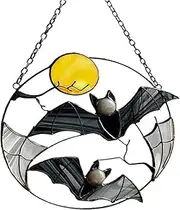 Sun Catchers Hanging Stained Window Hangings Panel Stained Suncatcher Bat Moon Halloween Horror Picture Home House Decor Panel Home Decoration