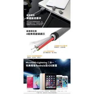 (福利品) Verbatim 威寶 Lightning + Micro USB 二合一傳輸線120CM(黑灰色)