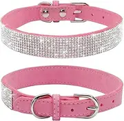 Haoyueer Rhinestone Dog Collar, Cute Dazzling Sparkling Soft Suede Leather Dog Cat Rhinestone Collar Crystal Diamond Pet Dog Puppy Collar(Pink,L 38-46 cm)