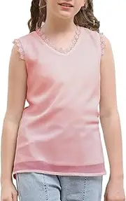 [PDCALL] Girls Short Sleeve Lace Chiffon Blouses Loose Soft Cute Casual Shirts V Neck Tops