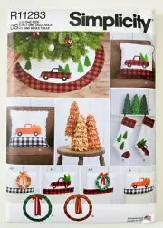 Simplicity 11283 Craft Pattern Christmas Tree Skirt Stockings Wreath Pillows Dec