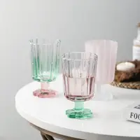 在飛比找ETMall東森購物網優惠-中古彩色玻璃杯家用耐熱喝水杯子創意個性矮腳酒杯花朵高腳杯網紅
