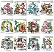 12pcs 5D DIY Diamond Art Snowman Christmas Card Kits for Adults - Diamond Painting Christmas Greetings Cards