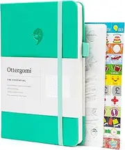 Bullet Dot Journal | A5 Notebook – Hardcover Vegan Grid Journal | 100GSM Paper | 6 Journal Stencils, 140 Stickers, Inner Pocket, Elastic Closure, Pen Holder, Bookmark | The Essential (Green)