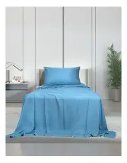 [DreamZ] Bamboo Double Size Sheet Set Fitted Pillowcase Bed Skirt 4 Pieces Set in Blue