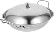 GOOHOCHY Stainless Steel Pan Gas Stove Electric Stove Wok Wok Stir-Fry Pan Easy to Move Handles