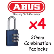 Combination Padlocks - Resettable ABUS 20mm x4 BULK LOT High quality - BLUE