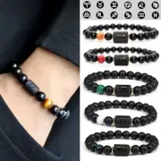 Black 12 Constellations Zodiac Natural Stone Beads Bracelet Elastic Birth Gift