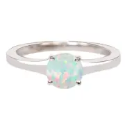 14KT White Gold 1.00Ct Round Shape AA Grade Natural Australian Opal Ring