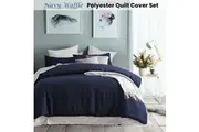 Accessorize Navy Waffle Polyester Quilt Cover Set Queen