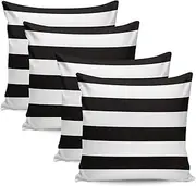 4 Pack Black White Pillow Covers, Stripe Decorative Pillow Case, 18x18Inch Pillow Case Farmhouse Pillow Cover Summer Square Cushion for Living Room Couch Sofa Bed Home Outdoor