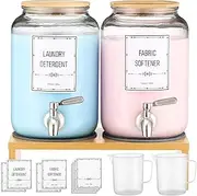 Glass Laundry Detergent Dispenser, Laundry Liquid Dispenser With Stainless-Steel Tap, 0.9 Gallon Liquid Fabric Softener Dispenser. Glass Jars Laundry Containers for Laundry Room Organization & Storage