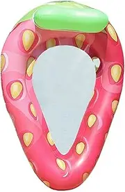 3 Strawberry Pool Floats - Inflatable Pool Lounge Mesh Recliner | Sunbathing Pool Lounge Raft Floatie Toys, Lounge Raft for Kids Adults Buniq