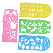 Drawing Stencil Set, 4pcs Plastic Painting Stencils Number Letter 4 Colors