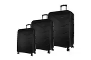 3pc Pierre Cardin 360 Spinner Contemporary Design Hard Shell Luggage Set-Black
