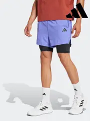 adidas Blue Gym+ 2-in-1 Shorts (E66432) | $92
