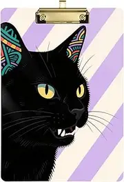 Black Cat White and Purple Stripes Waterproof clipboard Plastic for Nursing Student Trade Quest Tabla para escribir Size 9 x 12