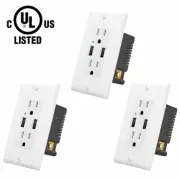 3 PK 4.2A Dual USB Wall Socket Charger Power Adapter Plug Outlet Plate Panel UL