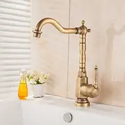 Kitchen Sink Mixer Faucet, 360 Swivel Single Handle Spring Kitchen Taps Deck Mounted, One Hole Brass Kitchen Sink Faucet Water Vessel Taps Retro Vintage