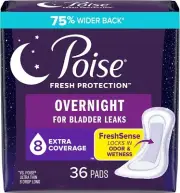 Poise Overnight Incontinence Pads For Women, Overnight Size 8, 36 Count ✅