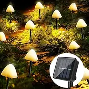 LED Mushroom Solar String Fairy Light Outdoor Garden Patio Landscape Decor Lamp (Warm White, 5)