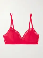 [Eres] Eres - Bubble Rituel Lace-trimmed Stretch-jersey Soft-cup Triangle Bra - Red - 70A 70A Red