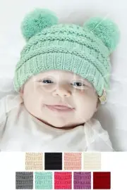 Jinscloset C.C Baby Infant Solid Color Knit Warm Soft Double Pom Beanie SkullHat