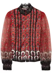 Alice + Olivia Bettina Printed Matte Satin Blouse - Red - M (UK12 / M) M (UK12 / M)