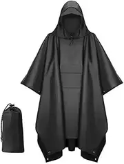 [YCConcept] Lightweight Rain Poncho for Adults Waterproof Raincoat for Women Men with Hood Ponchos for Camping Gear Multi-Use as Tarp or Ground Sheet 83 in x 55 in, Black