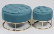 Nested ottoman sets velvet stools with gold metal base in blue