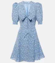 [Alessandra Rich] Alessandra Rich Bow-detail printed silk minidress AU 6 blue