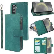 [Dibosom] Wallet Case for Samsung Galaxy S23 FE 5G with Wrist Strap Lanyard and Premium Vintage Leather Flip Credit Card Holder Stand Accessories Cell Phone Cover for S 23 EF S23FE 23S Women Men Green