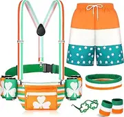 [Shyyween] 10 Pcs St. Patrick's Day Accessory Set Shamrock Fanny Pack with Drink Holder Suspenders Shamrocks Short for St. Patrick Party, Multicolor, Large, Colorblocking