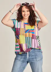 [Virtuelle] Taking Shape Cotton Multi Stripe Top Size 12 in Print - Plus Size Women's Clothing Print