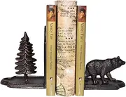 JUCONSIN Bear Bookends Decorative, Heavy Duty Cast Iron Bookends for The Shelves, Pine Tree and Bear Statue Book End, Vintage Shelf Decor, Antique Bronze