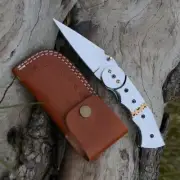 handmade Functional Folding Pocket knife with leather sheath Cover/ Father Gift