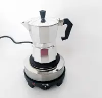 在飛比找Yahoo!奇摩拍賣優惠-現貨 :經典意式摩卡壺不銹鋼咖啡壺鋁八角配小電爐組合套裝電熱